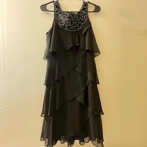 SLNY New York Womens Size 8 Black Beaded Ruffle Layered Dress Party Cocktail NWT